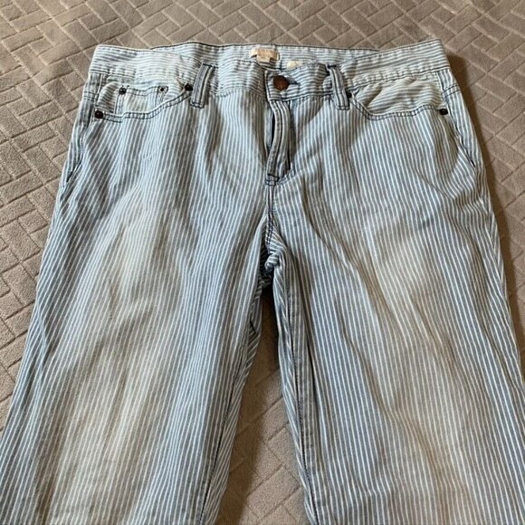 J Crew Womens 30 Jeans Blue White Stripes Skinny Ankle Zip Mid Rise Stretch - Picture 2 of 13